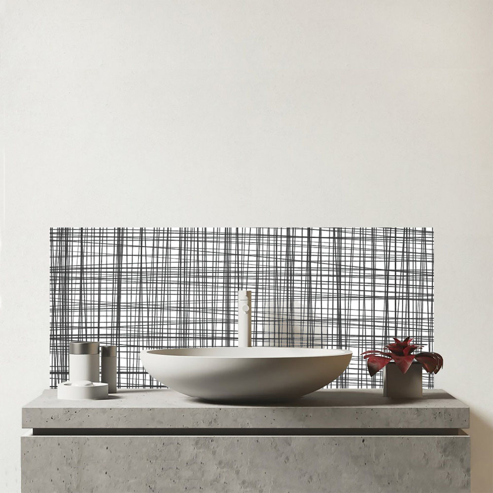 Warren Reed Designer Monochrome Pencil Scribble Glass Bathroom Splashback 25 x 60cm Image 1