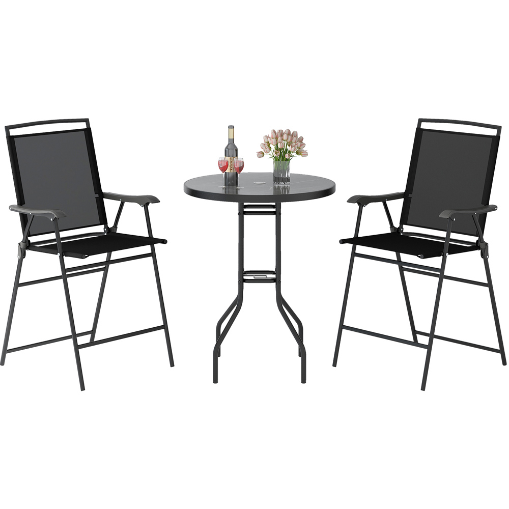Costway 2 Seater Outdoor Bar Table and Chair Set with Umbrella Hole and Footrest Image 2