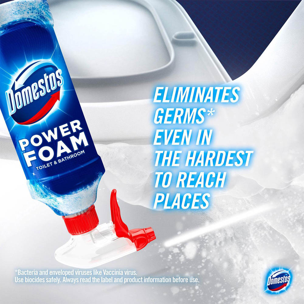 Domestos Power Foam Arctic Fresh Toilet and Bathroom Cleaner Spray 450ml 4 Pack Image 4