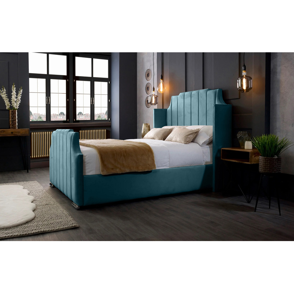 Eleganza Home Nelly Super King Size Duck Egg Plush Velvet Bed Frame with Winged Headboard Image 3