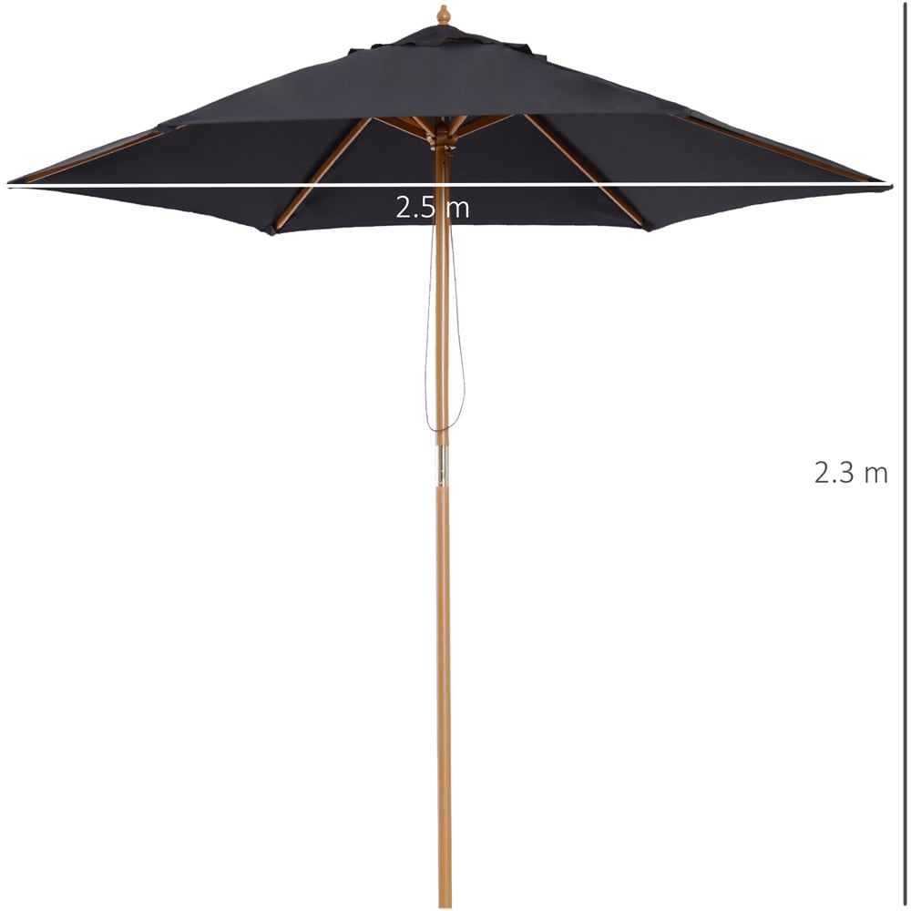 Outsunny Black Wooden Umbrella Parasol 2.5m Image 7