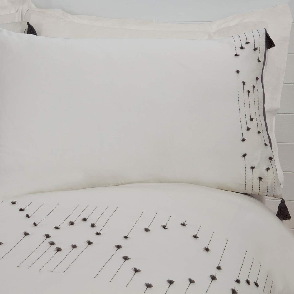 Smart Living Double Boho Embroidered Tassels Mono Duvet Cover Set Image 3