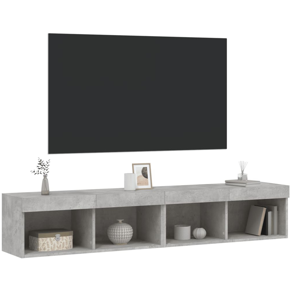 vidaXL 2 Shelf Concrete Grey TV Cabinet with LED Lights Set of 2 Image 4
