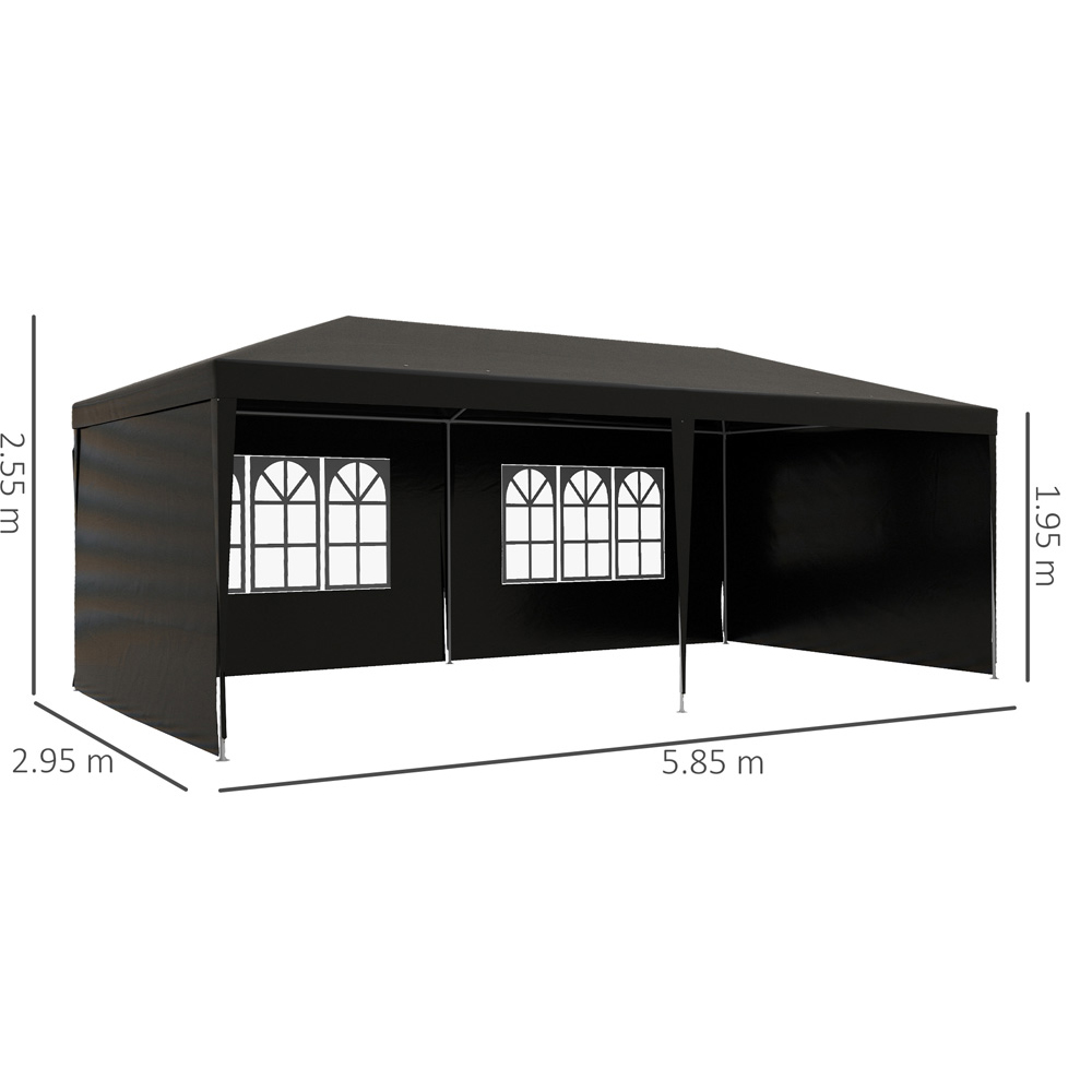 Outsunny 6 x 3m Black Party Tent with Windows and Side Panels Image 7