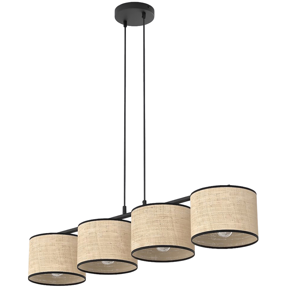 Emibig Eco 4 Light Rattan Cylindrical Shade Black E27 Ceiling Pendant Light Image 1