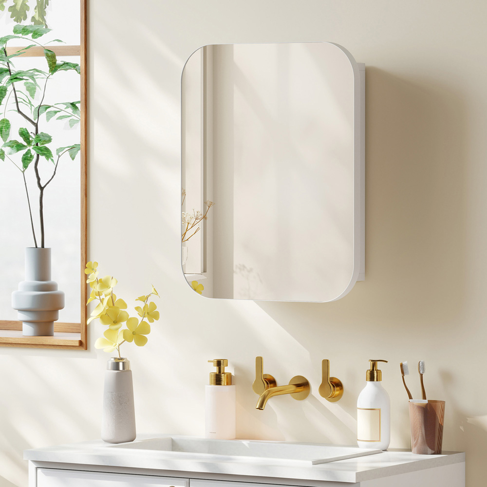 Portland White Wall Mounted Adjustable Bathroom Cabinet with Mirror Image 2