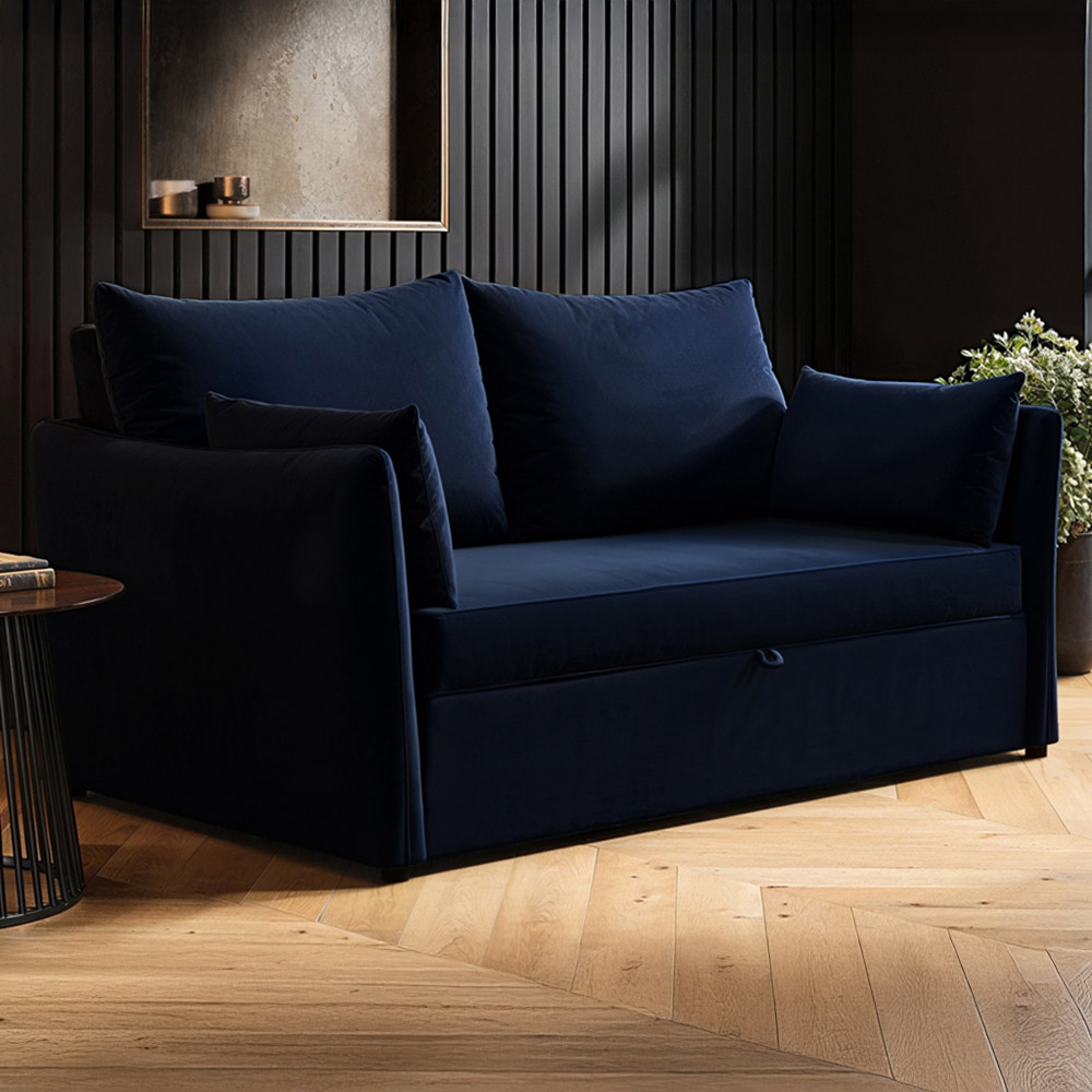 Solace+Co Skyler 2 Seater Navy Velvet Sofa Bed Image 1