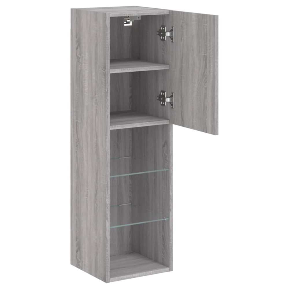 vidaXL Single Door 3 Shelf Grey Sonoma TV Cabinet with LED Lights Image 8