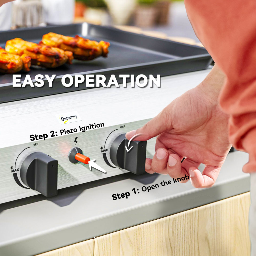 Outsunny Silver Gas Plancha Grill with 4 Stainless Steel Burner Image 5