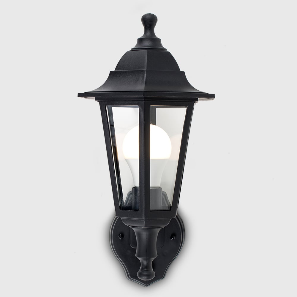 ValueLights Mayfair Set of 2 Black Warm White Bulb PIR Wall Lanterns Image 6