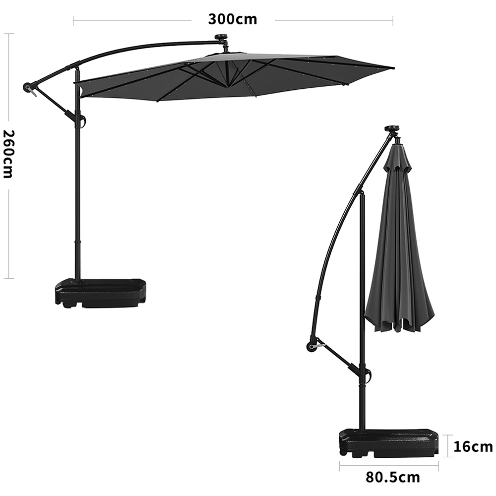 Living and Home Dark Grey Cantilever Parasol 3m with 60L Fillable Base Image 7