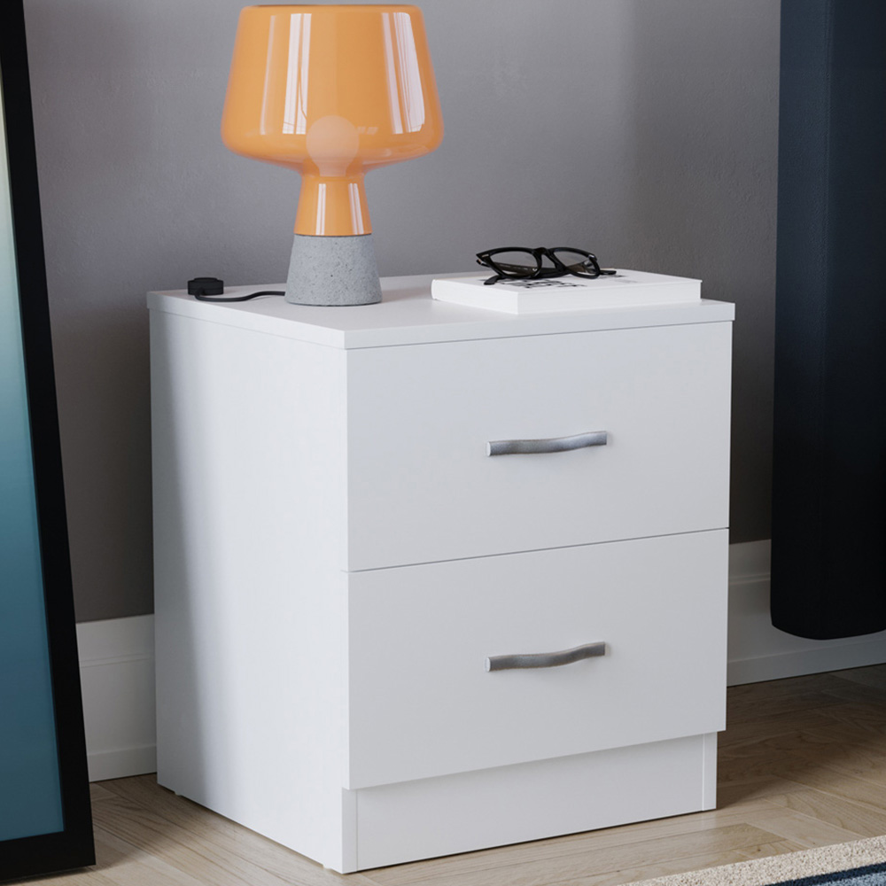Vida Designs Riano 2 Drawer White Bedside Table Image 1