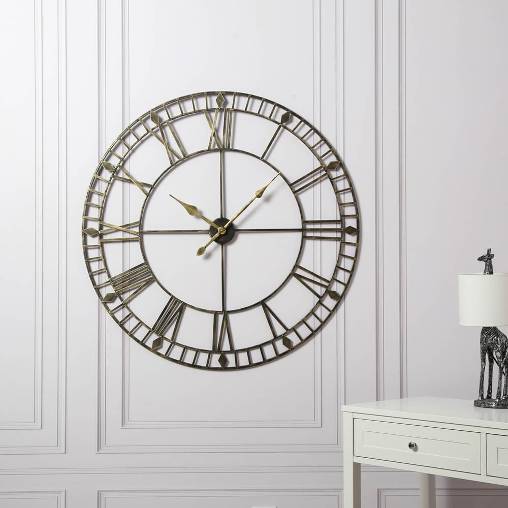 EOS Black Gold Skeleton Wall Clock with Roman Numerals 100cm Image 2