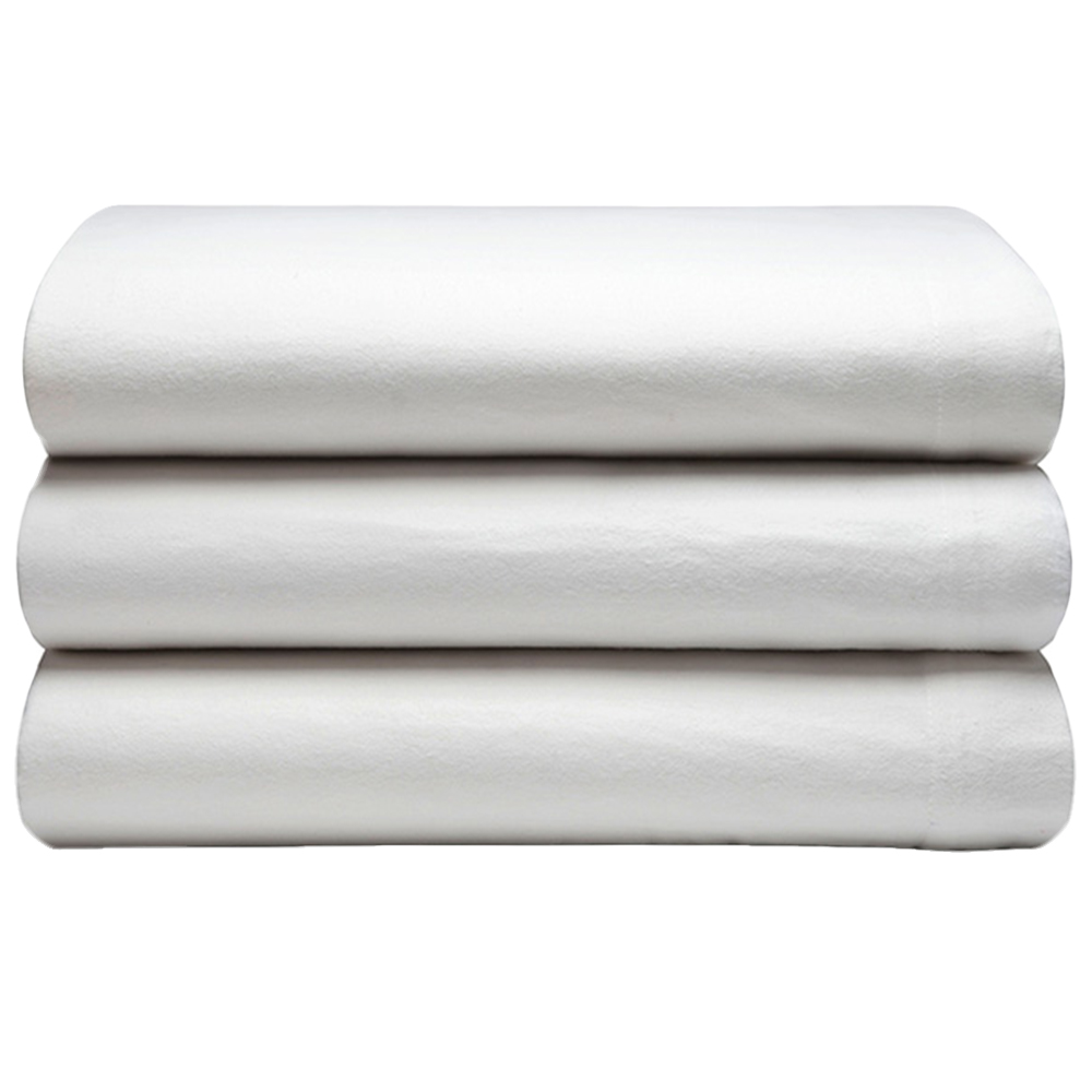 Serene King Size White Brushed Cotton Flat Bed Sheet Image 1