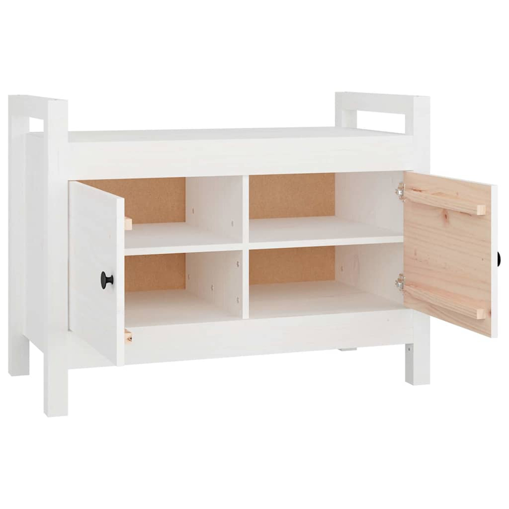 vidaXL 2 Door White Solid Wood Pine Hall Bench Image 4