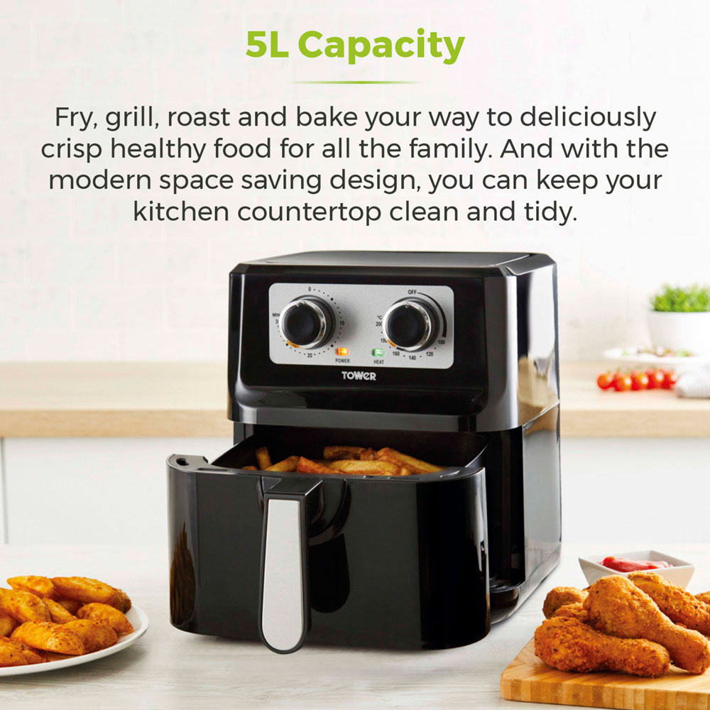 Tower Vortx T17090 Black Manual Single Basket Air Fryer 5L Image 7
