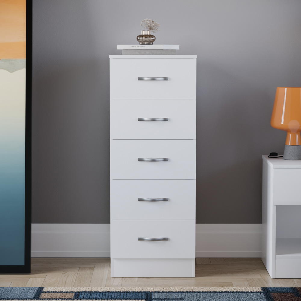 VIDA DESIGNS Riano 5 Drawer White Narrow Chest of Drawers Image 7