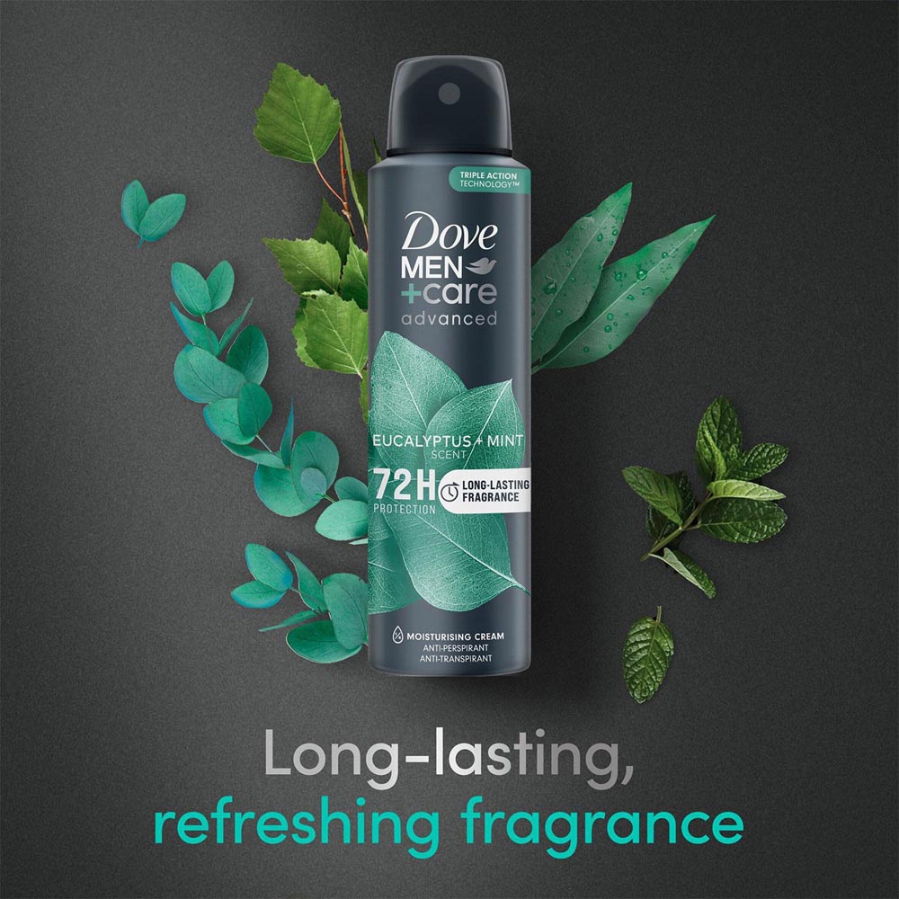 Dove Men+ Care Eucalyptus and Mint Anti-Perspirant Deodorant Spray 200ml 4 Pack Image 8