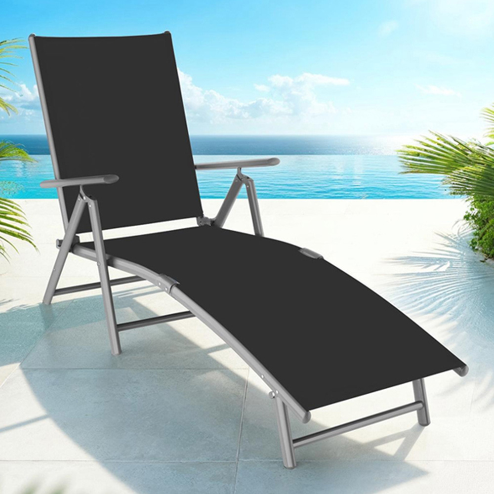 tectake Marisol Dark Grey Foldable and 7 Step Adjustable Sun Lounger Image 1