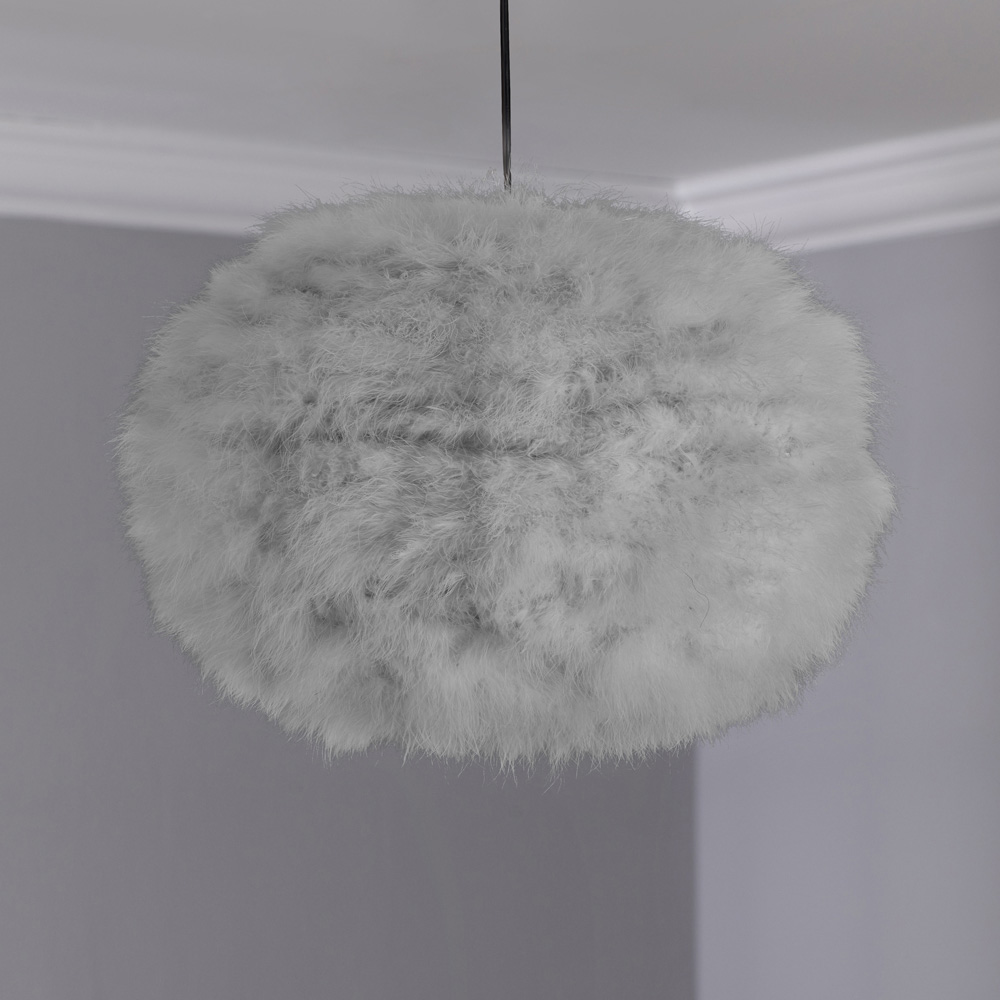 Wilko Grey Faux Feather Large Pendant Shade Image 2