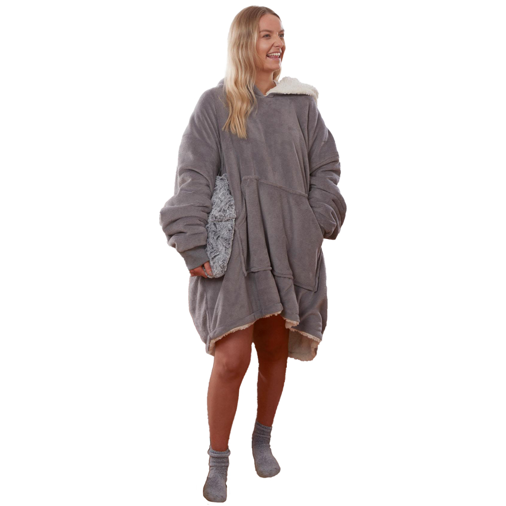 Sienna Charcoal Grey Sherpa Oversized Hoodie Blanket Image 1