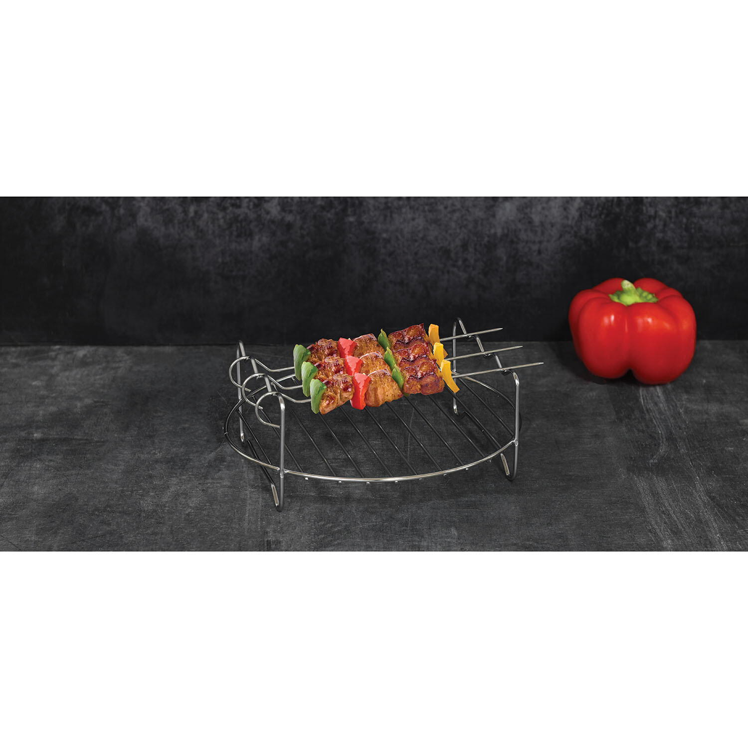 Round Wire Airfryer Rack with 3 Skewers - Silver Image