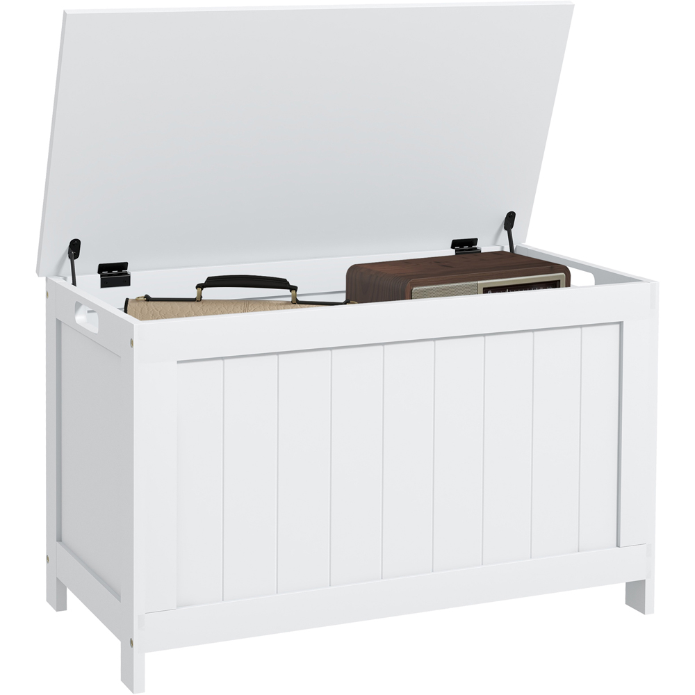 HOMCOM 2 Seater White Storage Bench with Safety Hinges Image 2