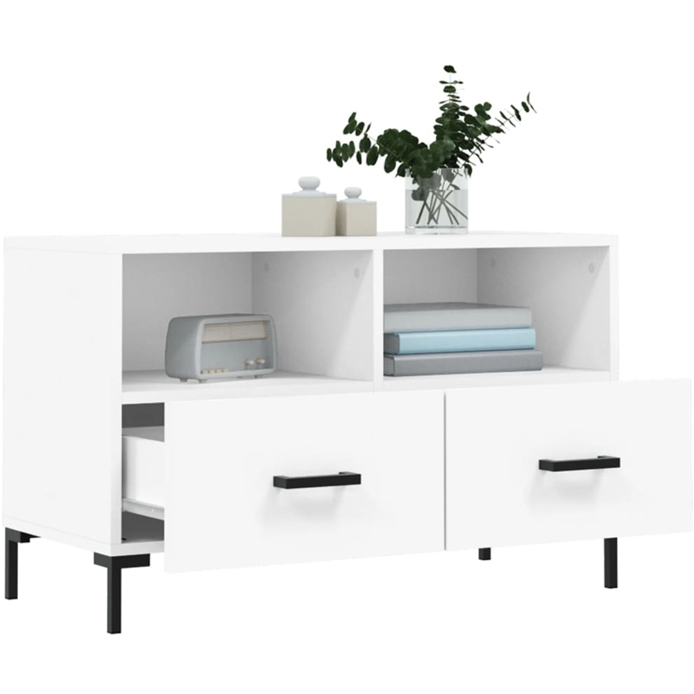 vidaXL 2 Drawer 2 Shelf White TV Cabinet Image 4