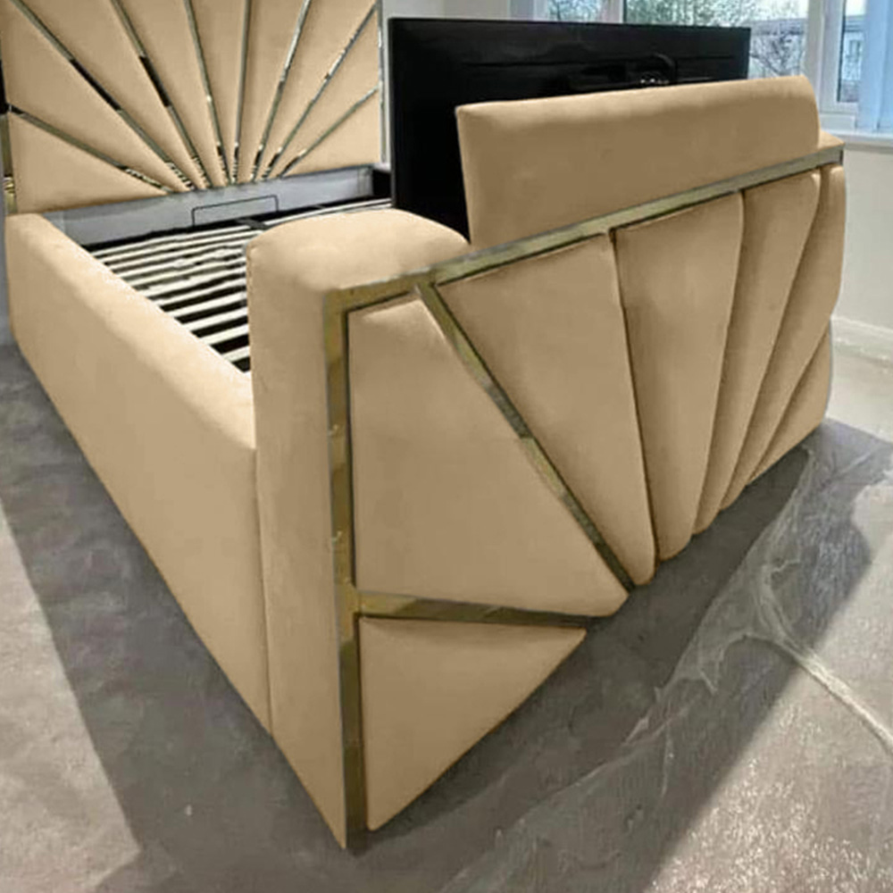 Eleganza Home Leniva Double Beige Plush TV Bed Frame with Headboard and Footboard Image 2