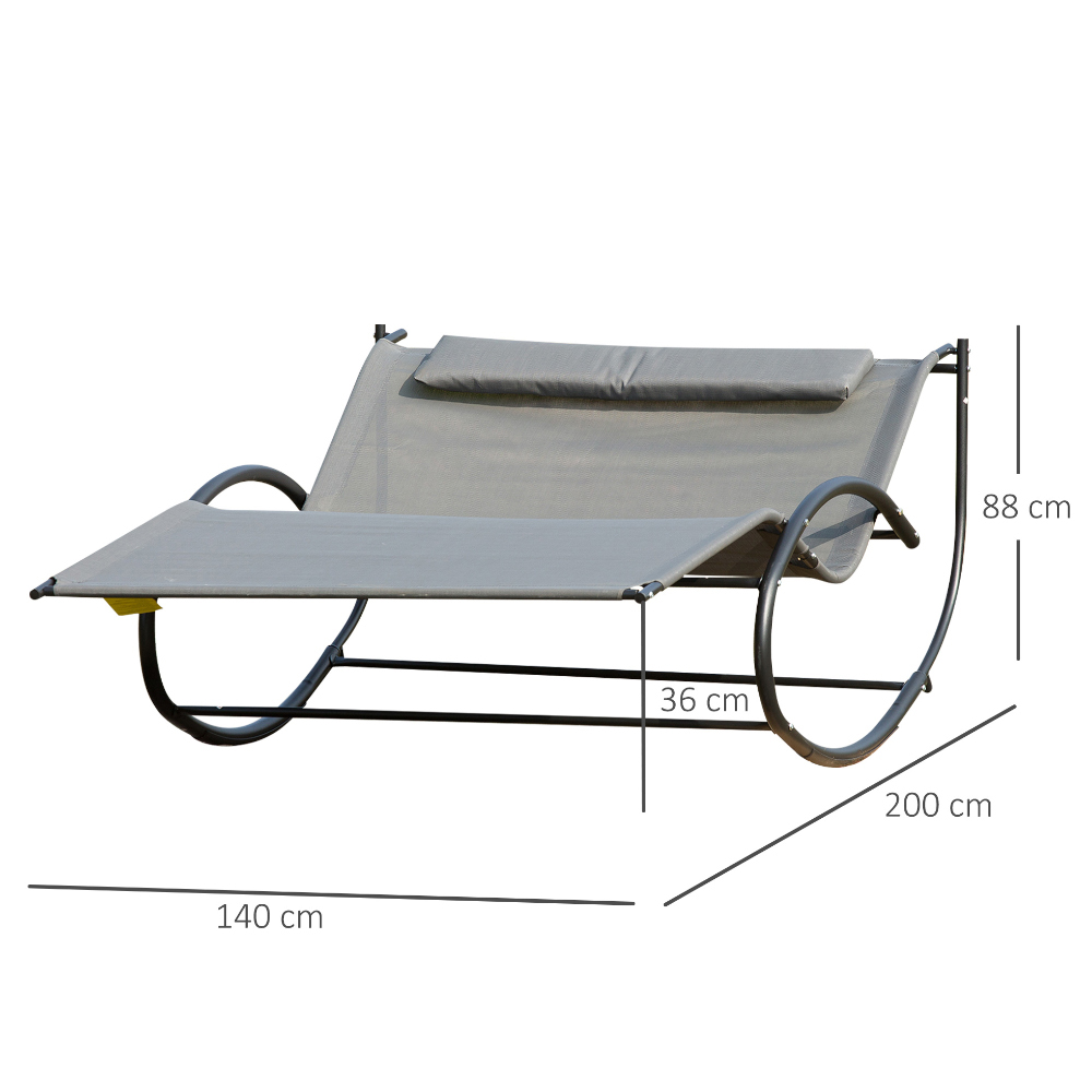 Outsunny Texteline Grey Double Hammock Sun Lounger Image 6