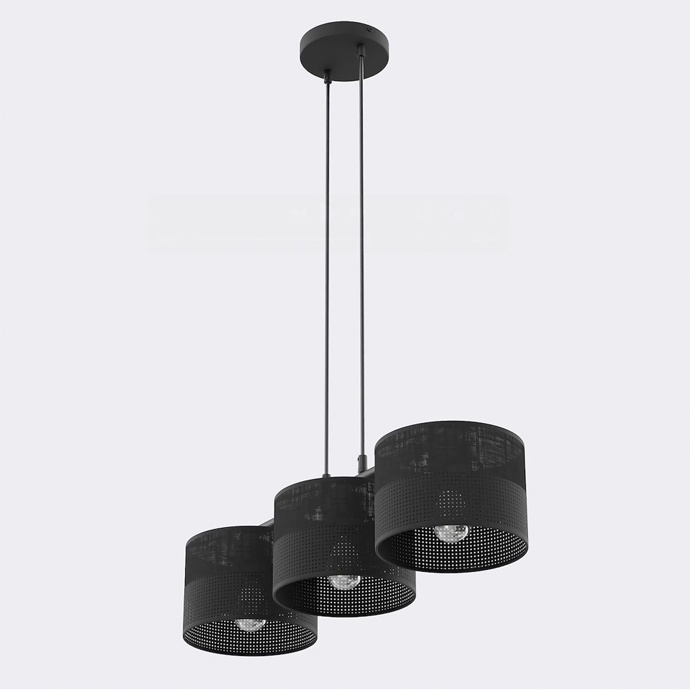 Emibig Karbon 3 Light Cylindrical Shade Black E27 Ceiling Pendant Light Image 3