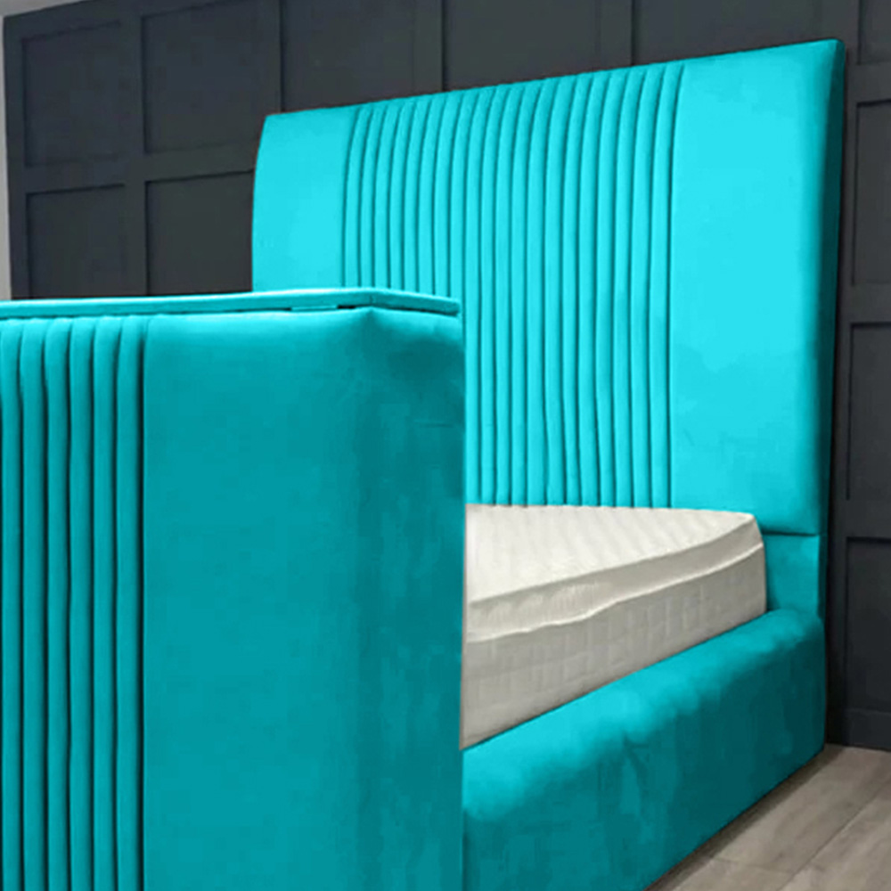 Eleganza Home Emri Super King Size Teal Plush Velvet TV Bed Frame with Lined Headboard Image 2