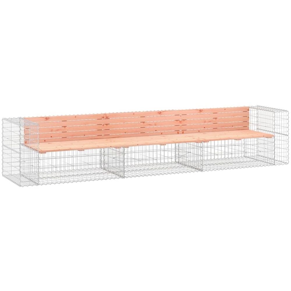 vidaXL 6 Seater Natural Douglas Solid Wood Gabion Garden Bench Image 1