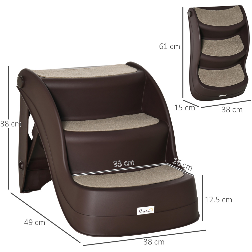 PawHut Brown 3 Steps Small Dog Foldable Pet Stairs with Non-slip Mats Image 8