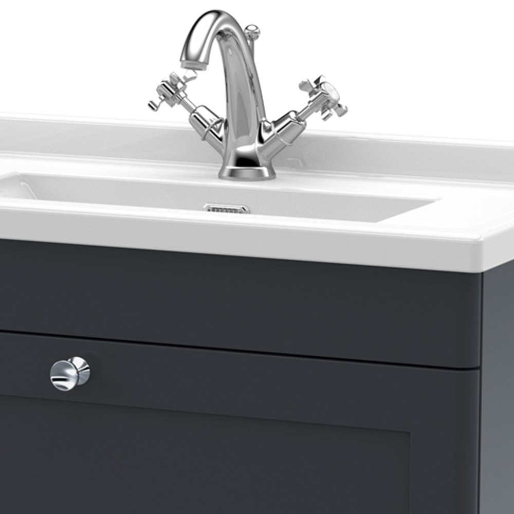nuie Classique Single Drawer Soft Black Wall Hung Unit and 1 Tap Hole Fireclay Basin 800mm Image 2