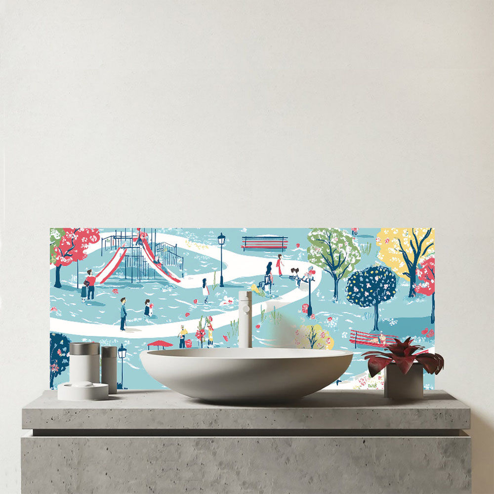 Warren Reed Designer a Day at the Park Glass Bathroom Splashback 25 x 60cm Image 1
