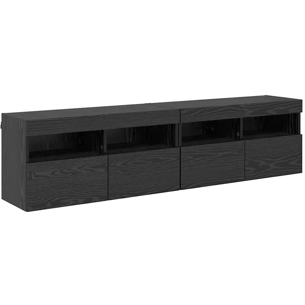 vidaXL 2 Door 2 Shelf Black Oak TV Cabinet with LED Lights Set of 2 Image 2