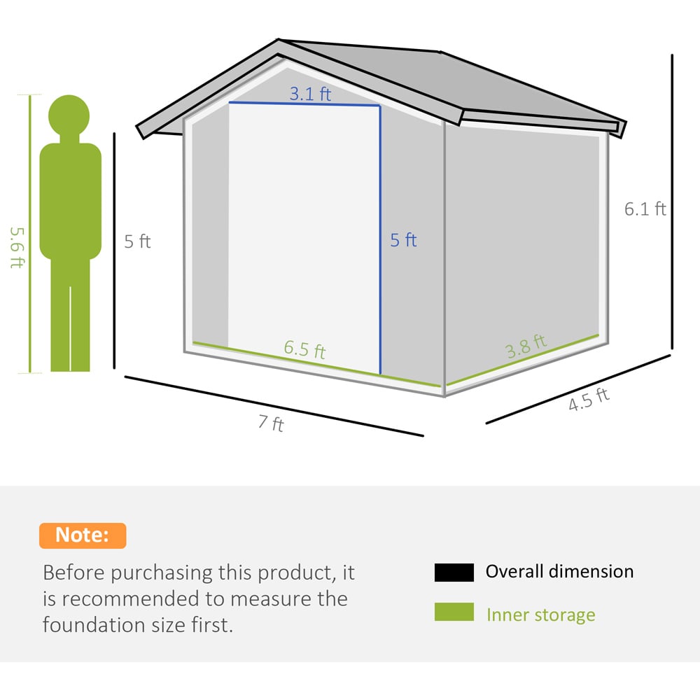 Outsunny 7 x 4ft Brown Sloped Roof Garden Shed Image 7