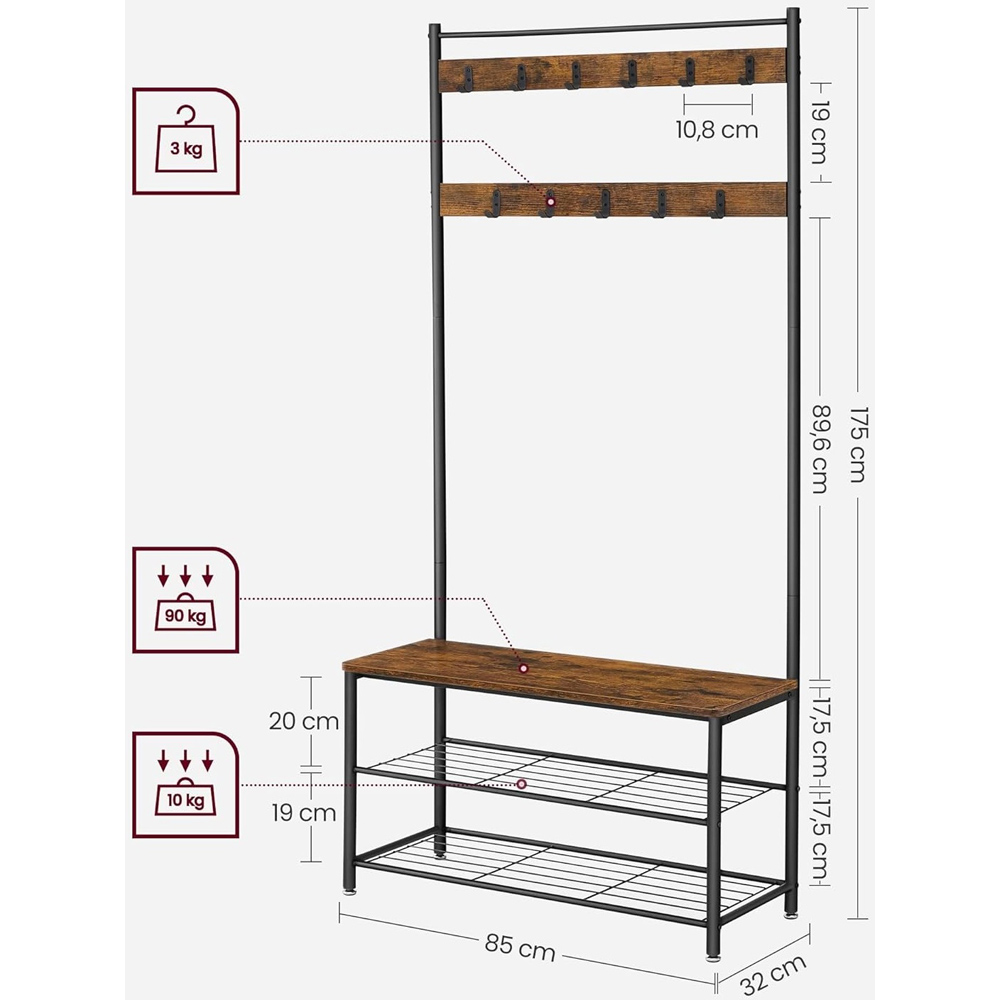 Modcraft 3 Shelf Rustic Brown Coat Rack Image 5