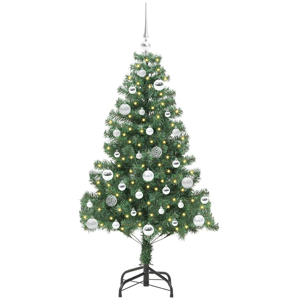 vidaXL Pre-Lit Silver Bauble Green Artificial Christmas Tree 5ft Image 1