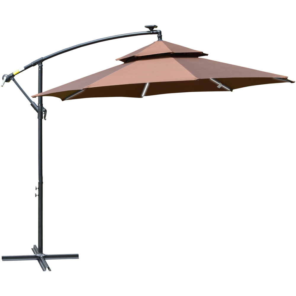 Outsunny Coffee Solar LED Crank Handle Cantilever Banana Parasol 3m Image 1