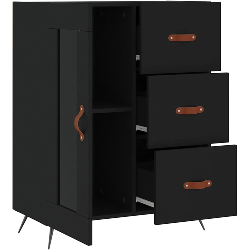 vidaXL Single Glass Door 3 Drawer 2 Shelf Black Wooden Sideboard Image 6