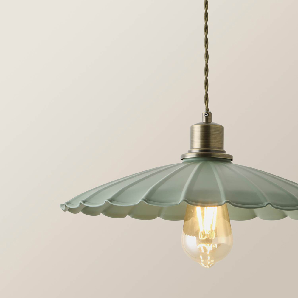 ValueLights Holborn Moss Green Scallop Metal Shade Brushed Gold Pendant Light with Bulb Image 4