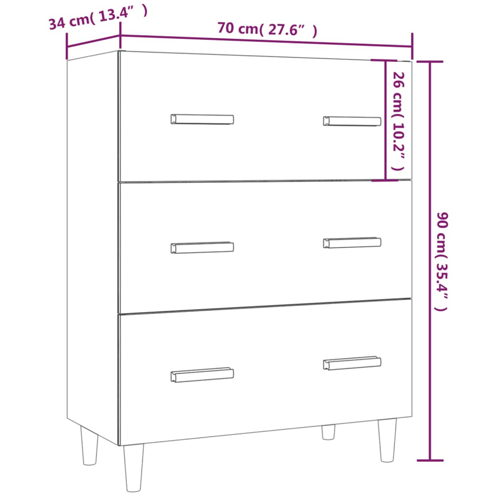 vidaXL 3 Drawer White Sideboard Image 9