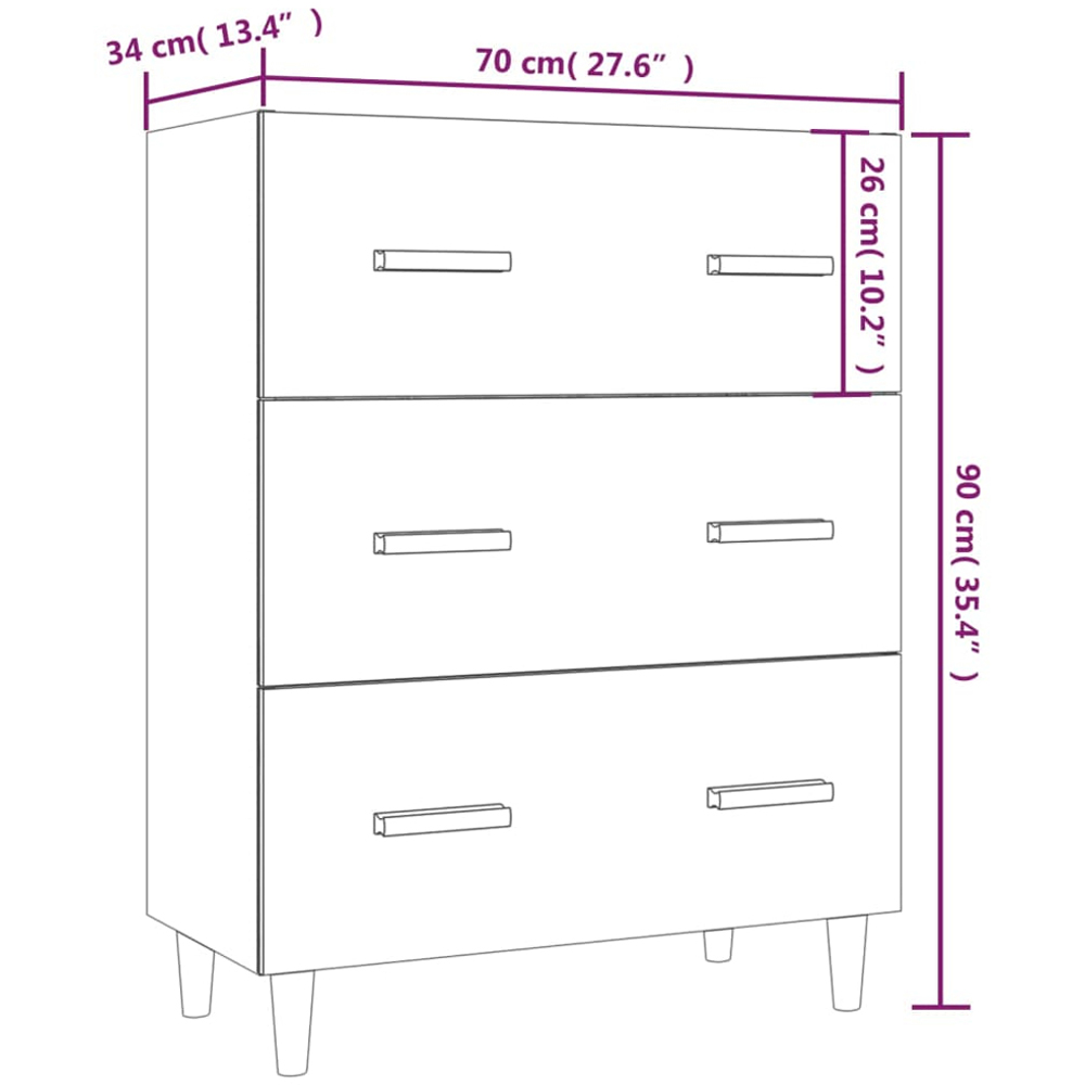 vidaXL 3 Drawer Smoked Oak Sideboard Image 9