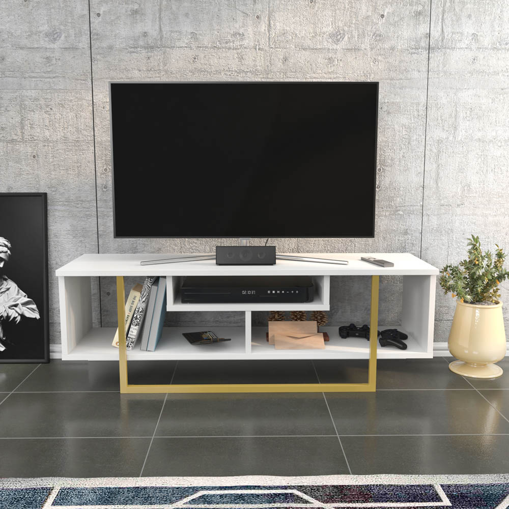 Decorotika Asal White and Gold Wide TV Unit Image 3