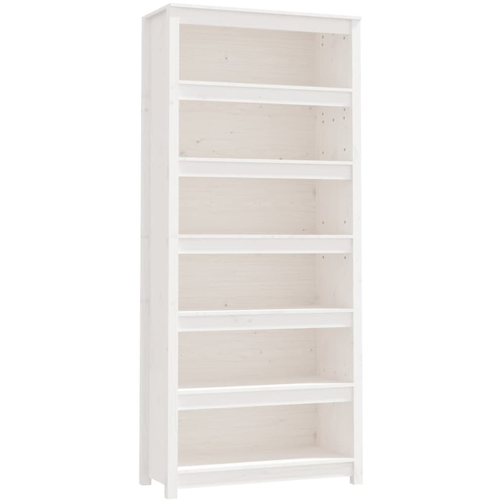 vidaXL 6 Shelf White Solid Pine Wood Bookcase Image 2