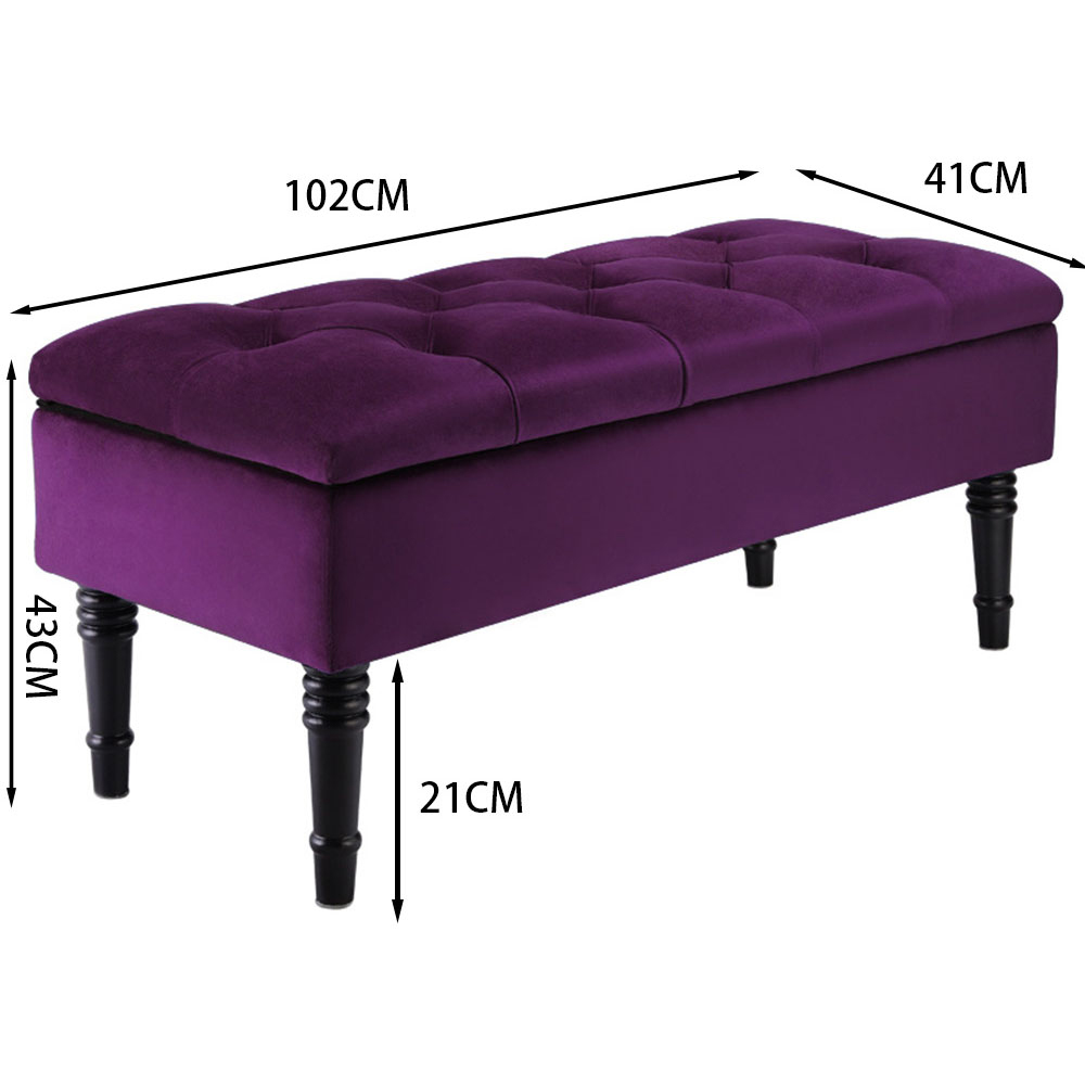 Living and Home Purple Buttoned Velvet Storage Bench Image 6