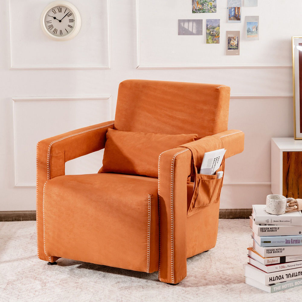 Costway Orange Padded Accent Chair with Footstool Image 4