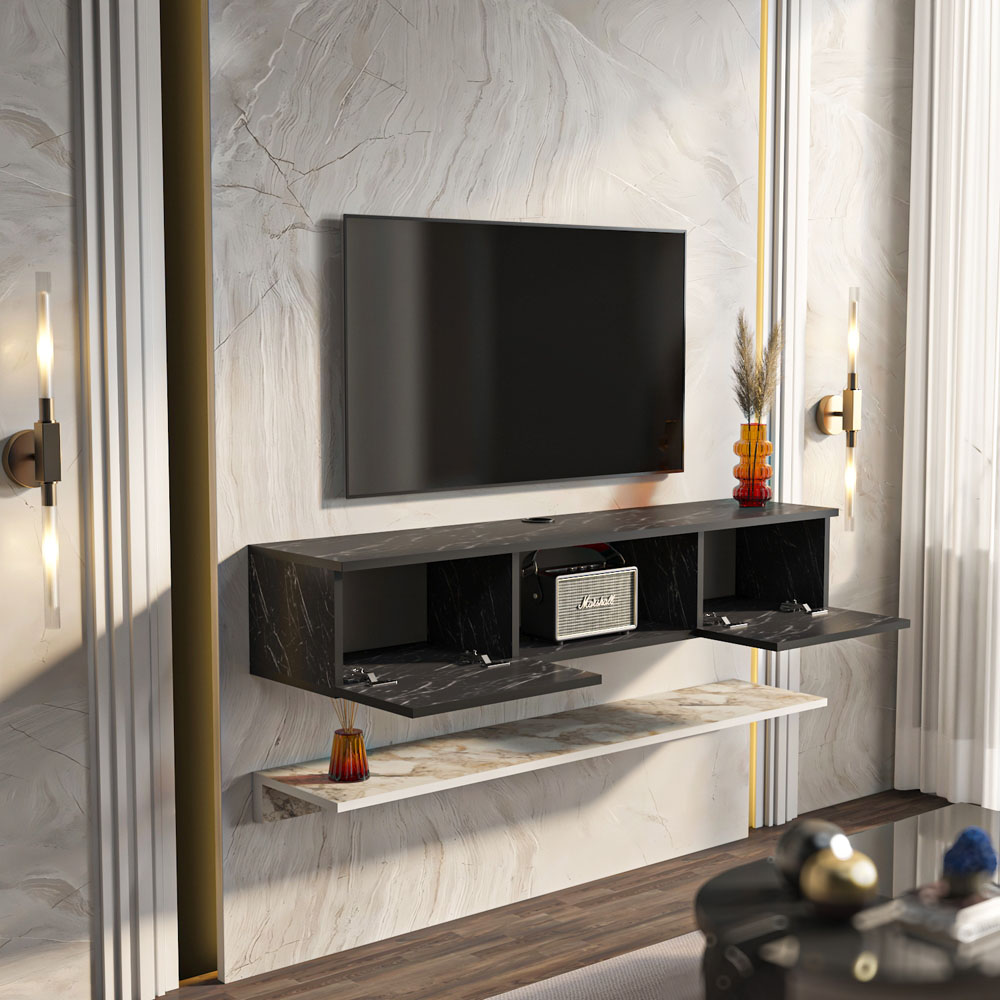 Decorotika Elia 2 Door Single Shelf Bendire and Ephesus Floating TV Unit with Wall Shelf Image 4